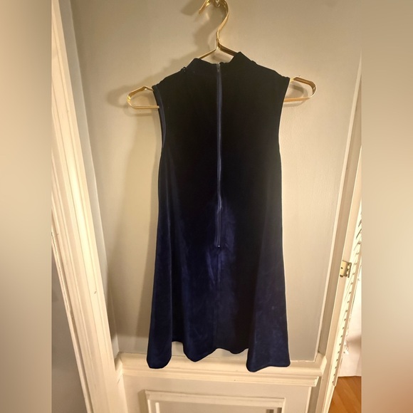Vintage 90s Penelope Tree Navy Blue Velvet Mini Dress Mock Neck Size 10 - Picture 6 of 7